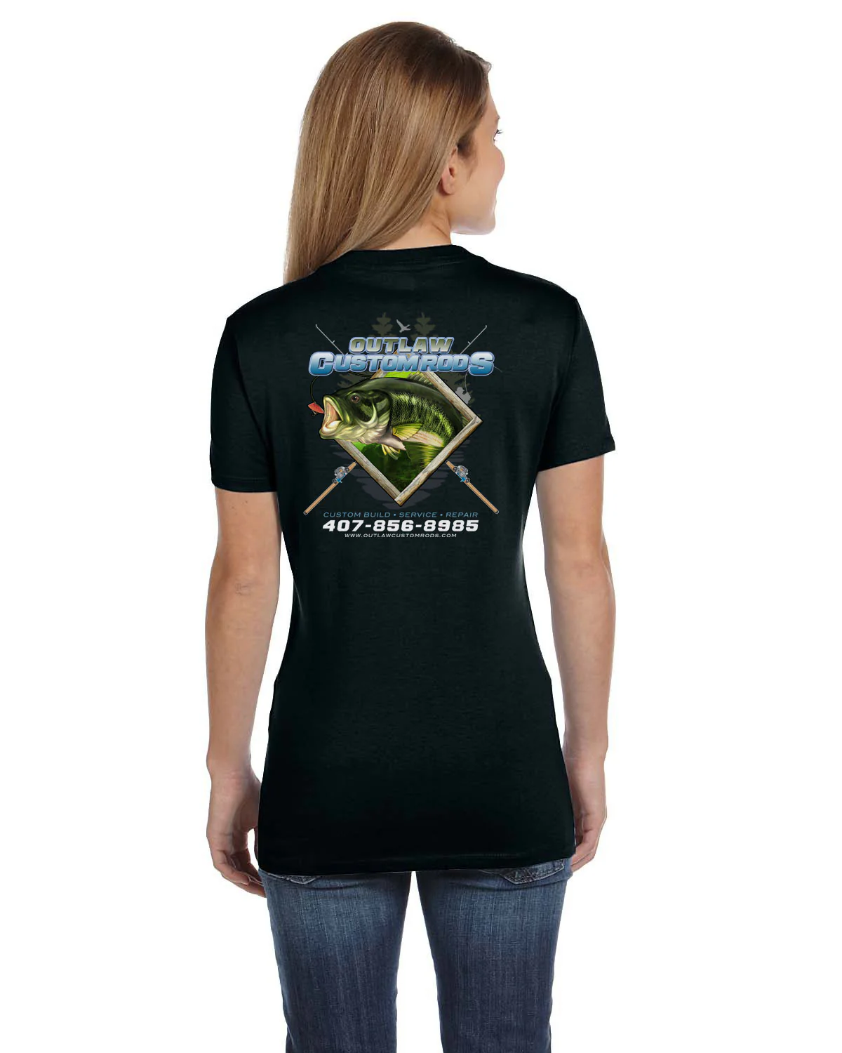 Women's Custom T-Shirt: Largemouth Bass Chasing Lure - Image 8