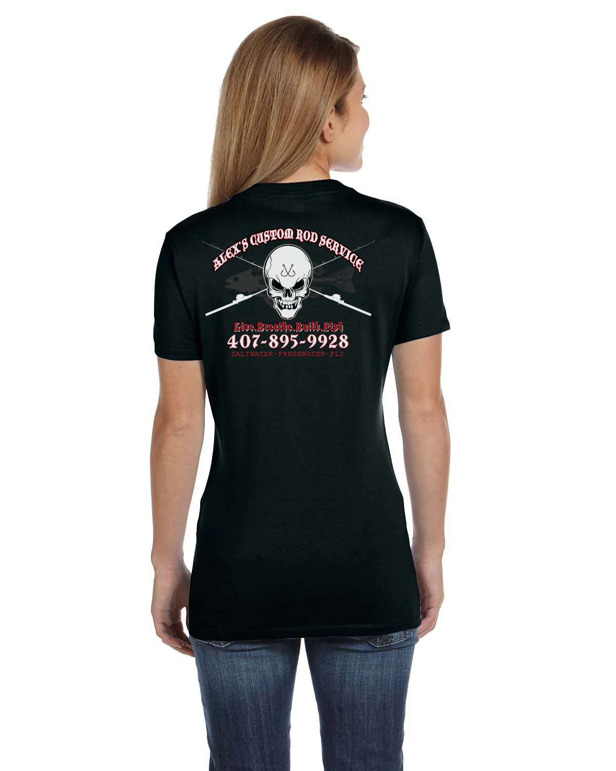 Women's Custom T-Shirt: Skull with Crossing Rods - Image 8